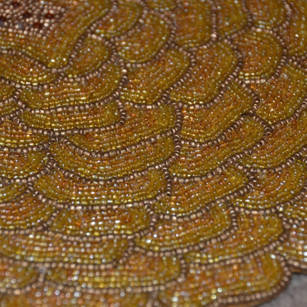 RARE 2 NWT DESIGNER KIM SEYBERT GOLD SUMMER FLOWER FLORAL BEADED TABLE PLACEMAT